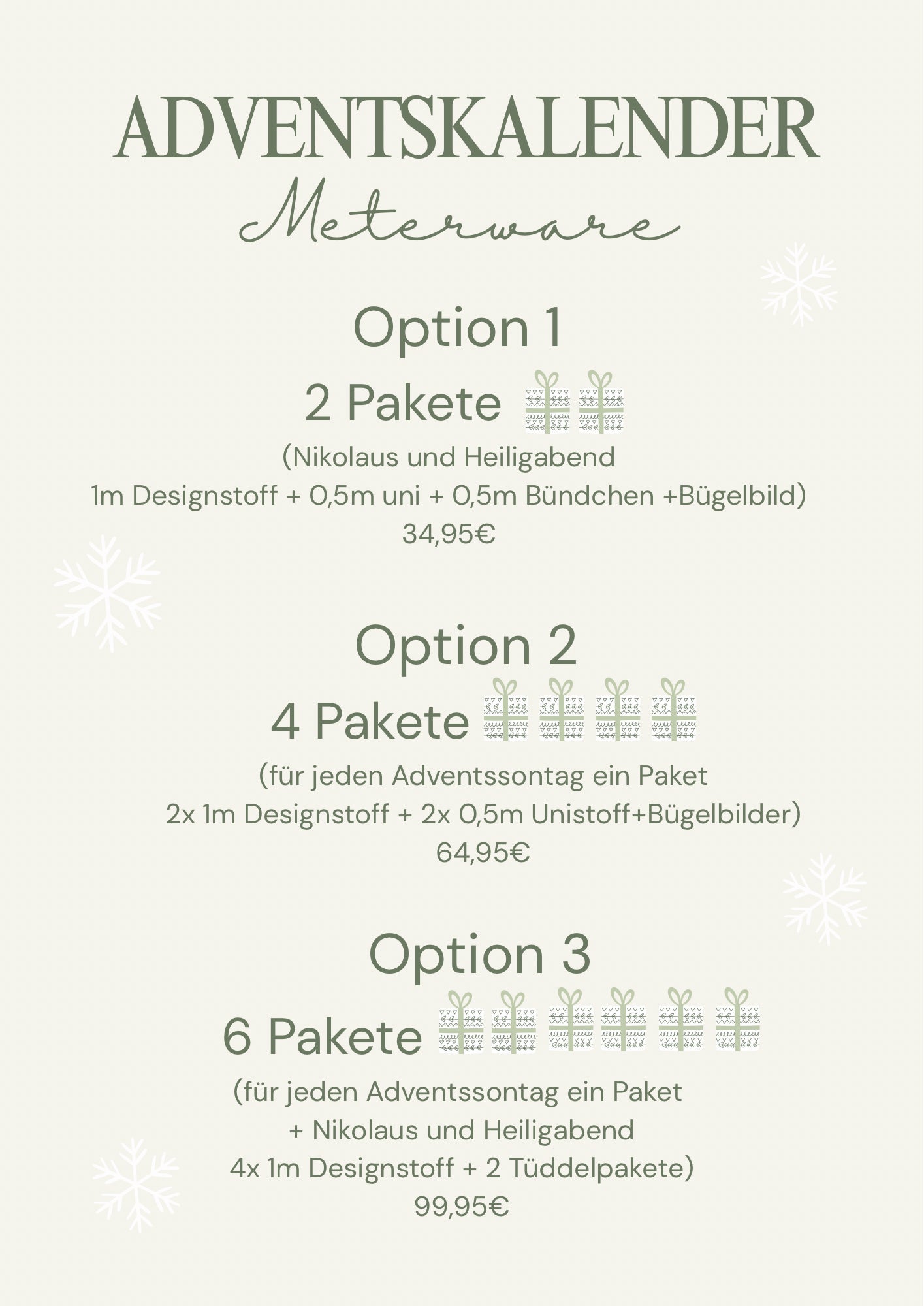 Adventskalender Meterware 6 Päckchen (Option3)