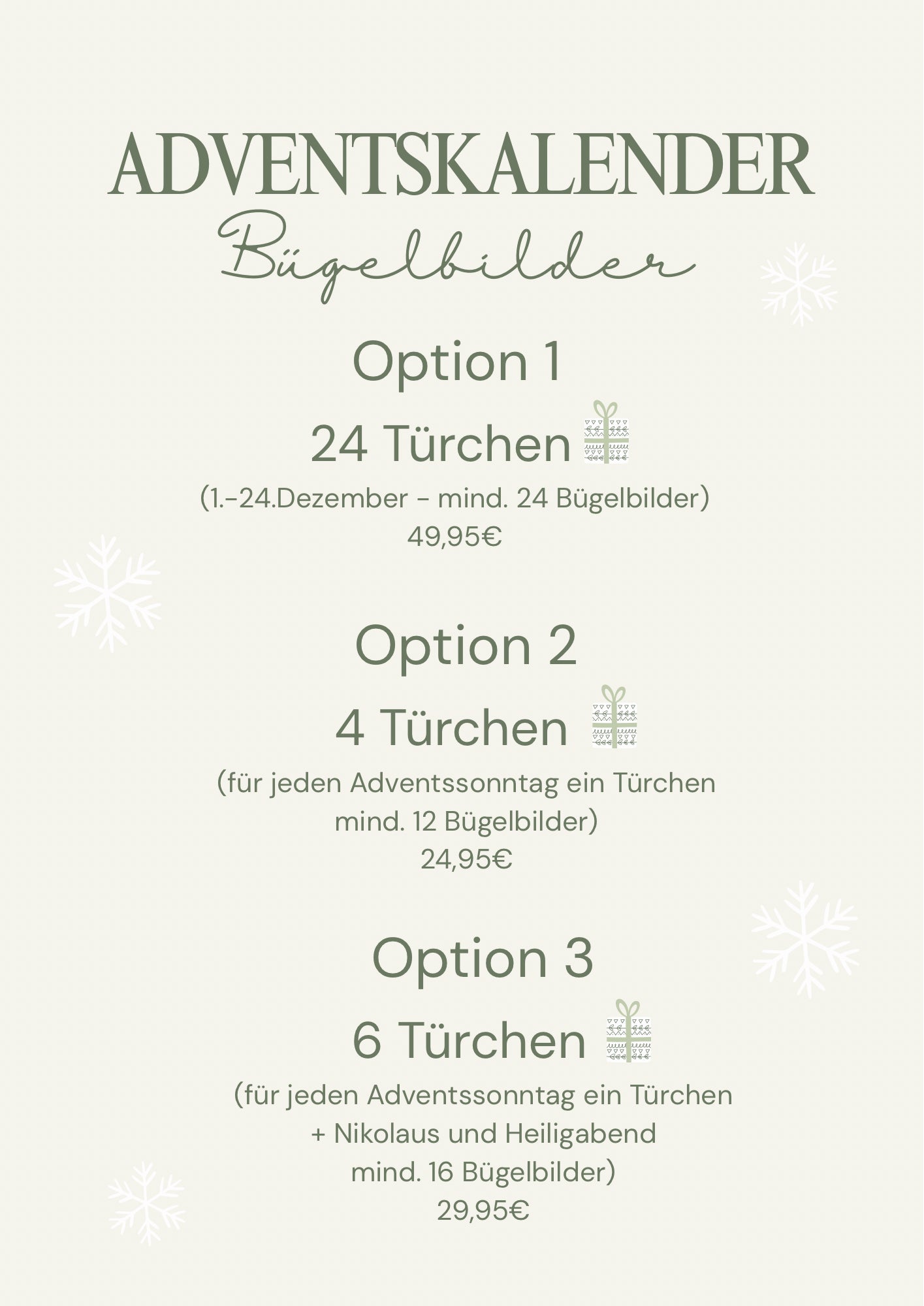 Adventskalender Bügelbilder 4 Päckchen (Option2)